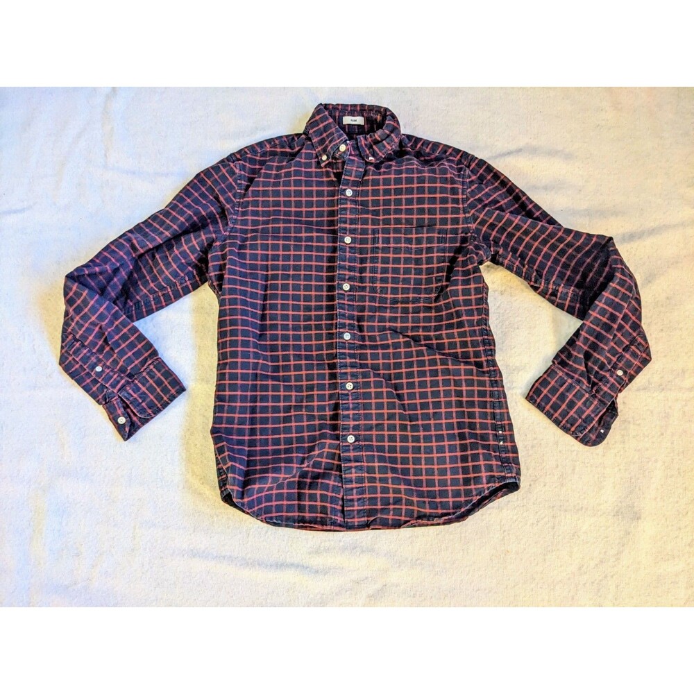 J.Crew Men's Slim Fit American Pima Cotton Button-Up Shirt Size Small Blue & Red